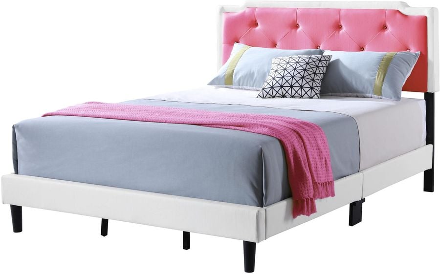 The appearance of Glory Furniture StarLight Full Size Bed Pink and White designed by Glory in the modern / contemporary interior design. This pink and white piece of furniture  was selected by 1StopBedrooms from Starlight Collection to add a touch of cosiness and style into your home. Sku: G1122-FB-UP-Full Bed. Bed Type: Panel Bed. Material: Wood. Product Type: Panel Bed. Bed Size: Full. Image1