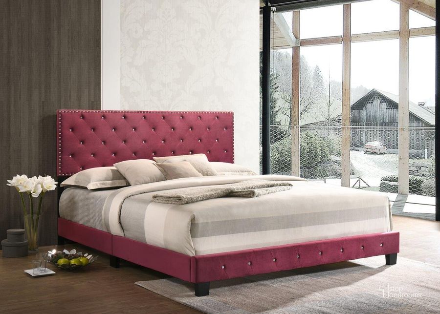 The appearance of Glory Furniture Suffolk G1403-KB-UP King Bed, Burgundy designed by Glory in the modern / contemporary interior design. This red piece of furniture  was selected by 1StopBedrooms from Suffolk Collection to add a touch of cosiness and style into your home. Sku: G1403-KB-UP-Headboard,Footboard,Rails,Supports,hardware,Assembly Guide. Bed Type: Panel Bed. Material: Wood. Product Type: Panel Bed. Bed Size: King. Image1