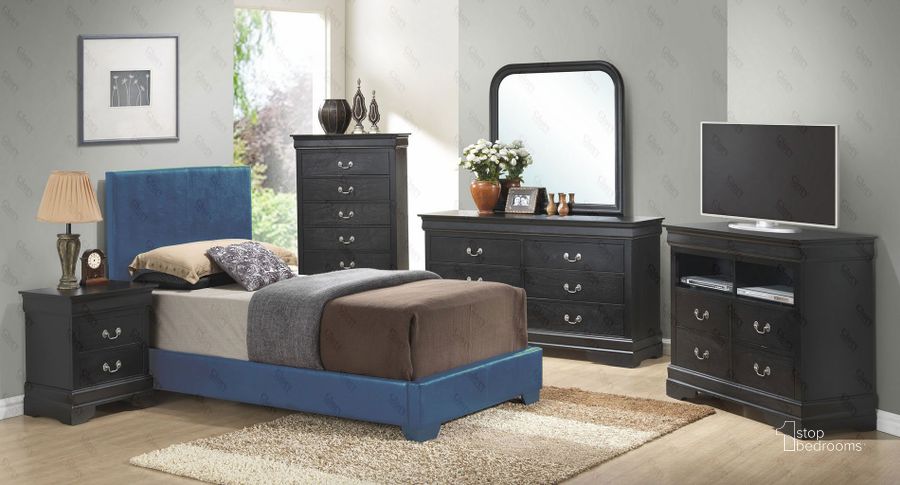 The appearance of G1835 Youth Upholstered Bedroom Set designed by Glory in the traditional interior design. This blue piece of furniture  was selected by 1StopBedrooms from G3150 Collection to add a touch of cosiness and style into your home. Sku: G1835-TB-UP;G0001-T;G3150-N-Nightstand. Material: Wood. Product Type: Platform Bed. Bed Size: Twin. Image1