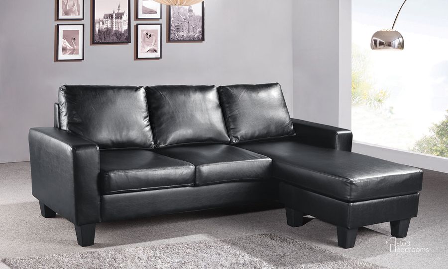 The appearance of G213 Sofa Chaise (Black) designed by Glory in the modern / contemporary interior design. This black piece of furniture  was selected by 1StopBedrooms from G21 Collection to add a touch of cosiness and style into your home. Sku: G213-SCH-Back Cushion, Seat Cushion, Chaise;G213-SCH-Back Frame, Seat Frame, Front Rails, Leg. Material: Faux Leather. Product Type: Sofa Chaise. Image1