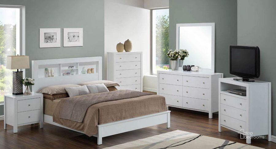 The appearance of G2490 Bookcase Bedroom Set designed by Glory in the transitional interior design. This white piece of furniture  was selected by 1StopBedrooms from G2490 Collection to add a touch of cosiness and style into your home. Sku: G2490B-QB2-Queen  Bed  Headboard;G2490B-QB2-Queen  Bed  Footboard;G2490B-QB2-Queen Bed  Rails;G2490-N-Nightstand. Material: Wood. Product Type: Panel Bed. Bed Size: Queen. Image1