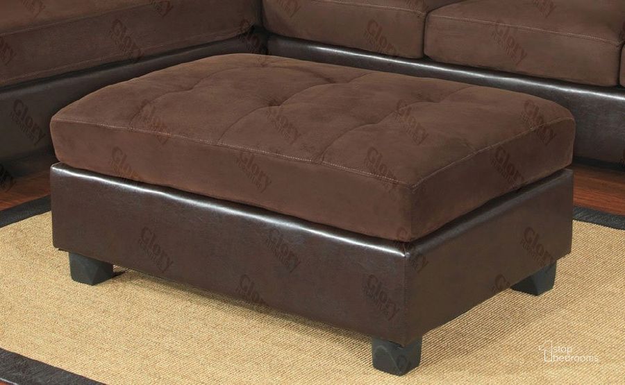 The appearance of Pounder Ottoman (Chocolate) designed by Glory in the modern / contemporary interior design. This chocolate piece of furniture  was selected by 1StopBedrooms from Pounder Collection to add a touch of cosiness and style into your home. Sku: G290-O-Ottoman. Material: Faux Leather. Product Type: Ottoman. Image1