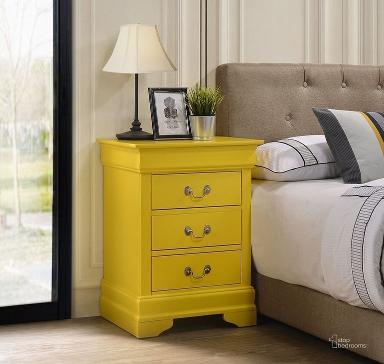 The appearance of Louis Phillipe 3 Drawer Nightstand (Yellow) designed by Glory in the traditional interior design. This yellow piece of furniture  was selected by 1StopBedrooms from Louis Phillipe Collection to add a touch of cosiness and style into your home. Sku: G3102-3N-3 Drawer Nightstand. Material: Wood. Product Type: Nightstand. Image1