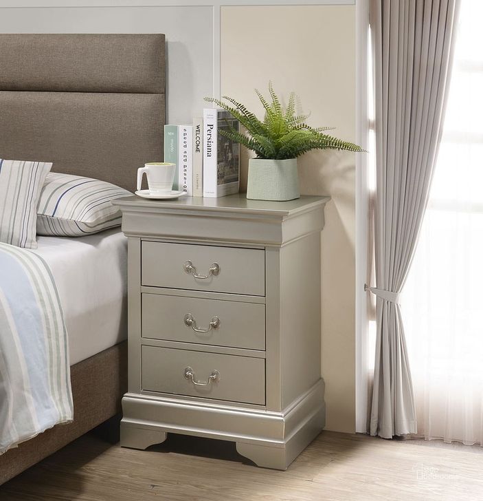 The appearance of Louis Phillipe 3 Drawer Nightstand (Silver Champagne) designed by Glory in the traditional interior design. This silver piece of furniture  was selected by 1StopBedrooms from Louis Phillipe Collection to add a touch of cosiness and style into your home. Sku: G3103-3N-3 Drawer Nightstand. Material: Wood. Product Type: Nightstand. Image1