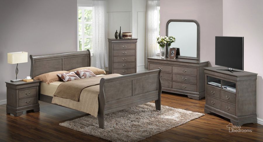 The appearance of G3105 Sleigh Bedroom Set designed by Glory in the traditional interior design. This grey piece of furniture  was selected by 1StopBedrooms from G3105 Collection to add a touch of cosiness and style into your home. Sku: G3105A-QB-Queen Bed  Headboard & Footboard;G3105A-QB-Queen Bed  Rails;G3105-N-Nightstand. Material: Wood. Product Type: Sleigh Bed. Bed Size: Queen. Image1