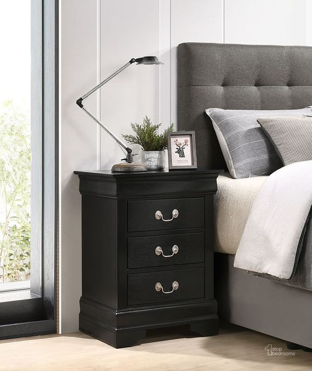 The appearance of Louis Phillipe 3 Drawer Nightstand (Black) designed by Glory in the traditional interior design. This black piece of furniture  was selected by 1StopBedrooms from Louis Phillipe Collection to add a touch of cosiness and style into your home. Sku: G3150-3N-3 Drawer Nightstand. Material: Wood. Product Type: Nightstand. Image1