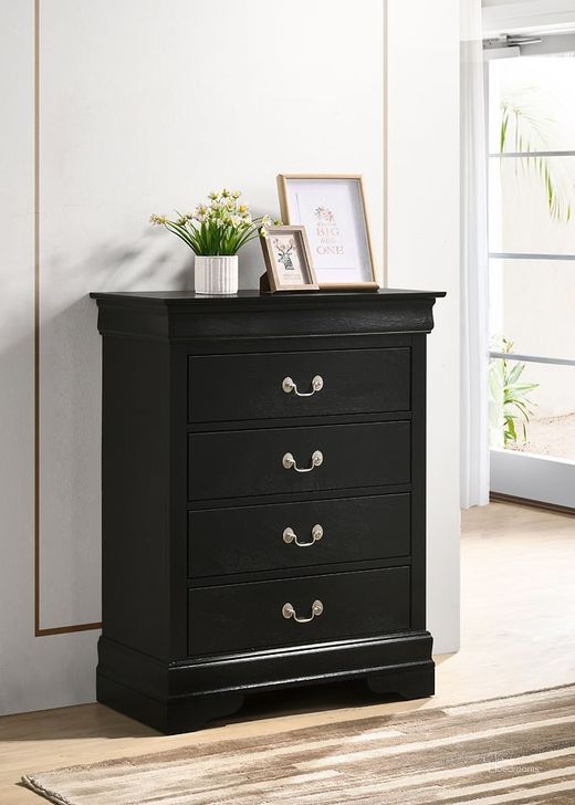 The appearance of Louis Phillipe 4 Drawer Chest (Black) designed by Glory in the traditional interior design. This black piece of furniture  was selected by 1StopBedrooms from Louis Phillipe Collection to add a touch of cosiness and style into your home. Sku: G3150-BC-4 Drawer Chest. Material: Wood. Product Type: Chest. Image1