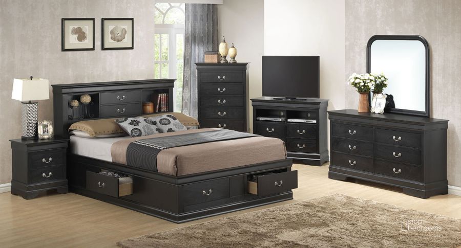 The appearance of G3150 Bookcase Storage Bedroom Set designed by Glory in the traditional interior design. This black piece of furniture  was selected by 1StopBedrooms from G3150 Collection to add a touch of cosiness and style into your home. Sku: G3150B-QSB-Queen Storage Bed  Headboard;G3150B-QSB-Queen Storage Bed  Footboard;G3150B-QSB-Queen Storage Bed  Rails;G3150B-QSB-Queen Storage Bed  Drawers for Rails;G3150B-QSB-Queen Storage Bed  Drawers for Footboard;G3150-N-Nightstand. Material: Wood. Product Type: Storage Bed. Bed Size: Queen. Image1