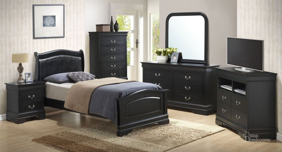 The appearance of G3150 Youth Upholstered Headboard Bedroom Set designed by Glory in the traditional interior design. This black piece of furniture  was selected by 1StopBedrooms from G3150 Collection to add a touch of cosiness and style into your home. Sku: G3150C-TB2-Twin Bed  Headboard;G3150C-TB2-Twin Bed  Footboard;G3150C-TB2-Twin Bed  Rails;G3150-N-Nightstand. Material: Leather. Product Type: Panel Bed. Bed Size: Twin. Image1