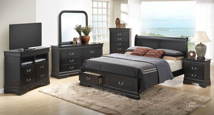 The appearance of G3150 Sleigh Storage Bedroom Set designed by Glory in the traditional interior design. This black piece of furniture  was selected by 1StopBedrooms from G3150 Collection to add a touch of cosiness and style into your home. Sku: G3150D-QSB2-Queen  Bed  Headboard;G3150D-QSB2-Queen  Bed  Footboard;G3150D-QSB2-Queen Bed  Rails;G3150D-QSB2-Queen Bed  Footboard Drawers;G3150-N-Nightstand. Material: Wood. Product Type: Storage Bed. Bed Size: Queen. Image1