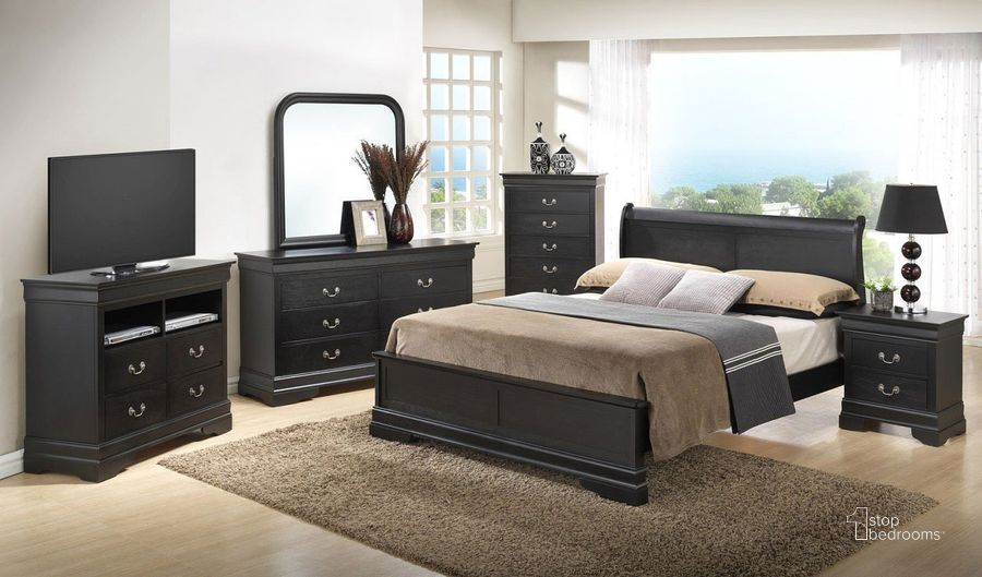 The appearance of G3150 Sleigh Headboard Bedroom Set designed by Glory in the traditional interior design. This black piece of furniture  was selected by 1StopBedrooms from G3150 Collection to add a touch of cosiness and style into your home. Sku: G3150E-QB3-Queen  Bed  Headboard;G3150E-QB3-Queen  Bed  Footboard;G3150E-QB3-Queen Bed  Rails;G3150-N-Nightstand. Material: Wood. Product Type: Sleigh Bed. Bed Size: Queen. Image1