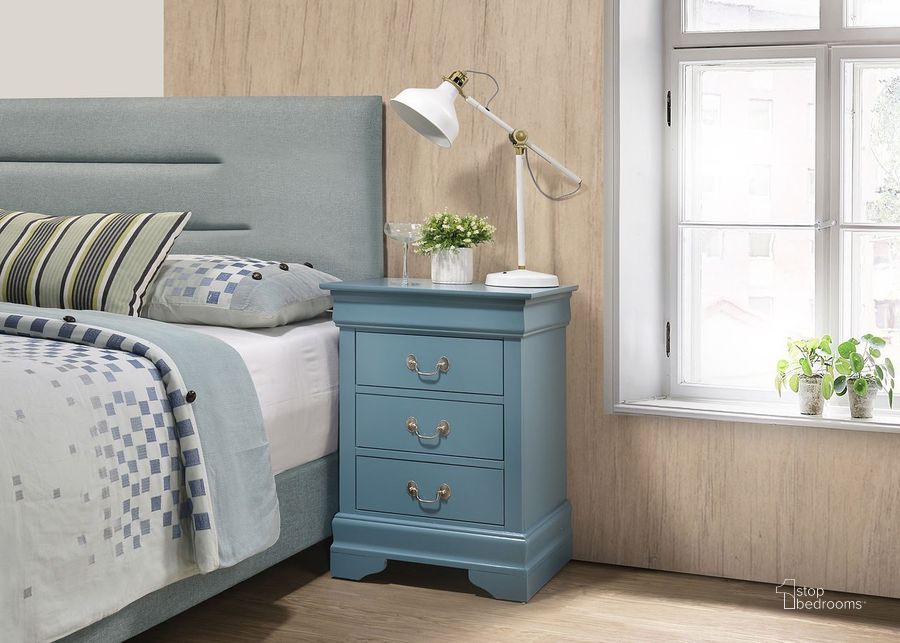 The appearance of Louis Phillipe 3 Drawer Nightstand (Blue) designed by Glory in the traditional interior design. This blue piece of furniture  was selected by 1StopBedrooms from Louis Phillipe Collection to add a touch of cosiness and style into your home. Sku: G3180-3N-3 Drawer Nightstand. Material: Wood. Product Type: Nightstand. Image1