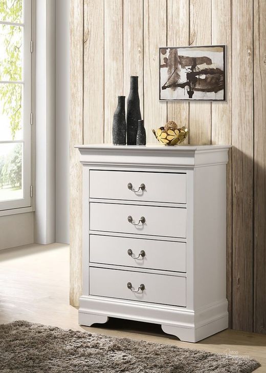 The appearance of Louis Phillipe 4 Drawer Chest (White) designed by Glory in the traditional interior design. This white piece of furniture  was selected by 1StopBedrooms from Louis Phillipe Collection to add a touch of cosiness and style into your home. Sku: G3190-BC-4 Drawer Chest. Material: Wood. Product Type: Chest. Image1