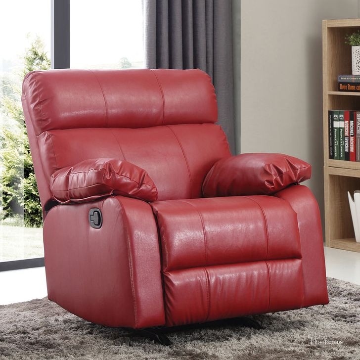 The appearance of G534 Rocker Recliner (Red) designed by Glory in the modern / contemporary interior design. This red piece of furniture  was selected by 1StopBedrooms from G53 Collection to add a touch of cosiness and style into your home. Sku: G534-RC-ROCKER RECLINER. Material: Faux Leather. Product Type: Rocker Recliner. Image1