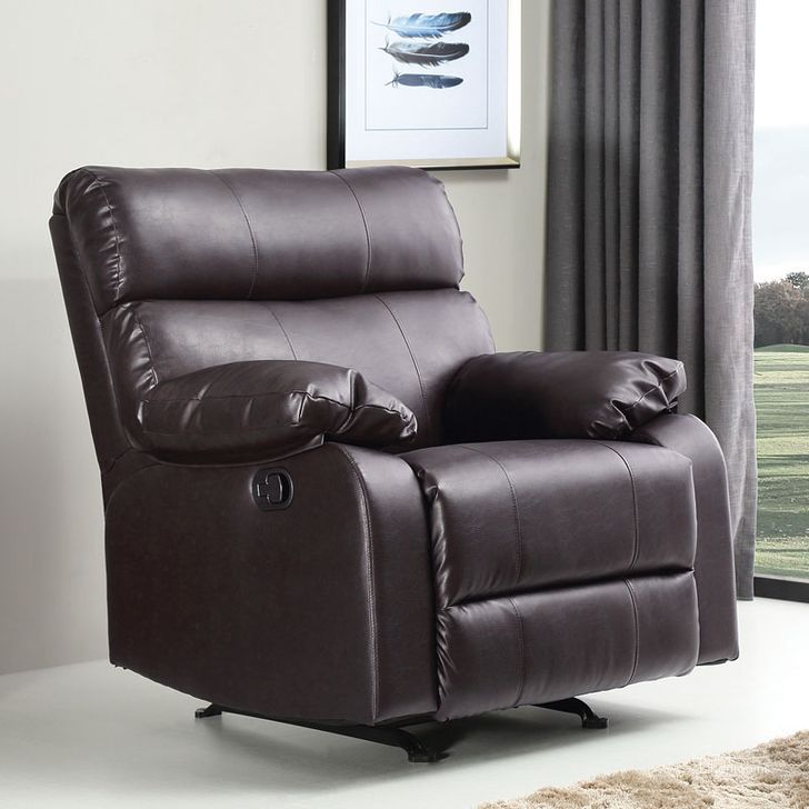 The appearance of G535 Rocker Recliner (Brown) designed by Glory in the modern / contemporary interior design. This brown piece of furniture  was selected by 1StopBedrooms from G53 Collection to add a touch of cosiness and style into your home. Sku: G535-RC-ROCKER RECLINER. Material: Faux Leather. Product Type: Rocker Recliner. Image1