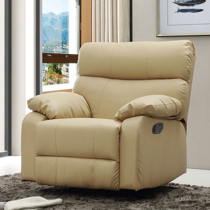 The appearance of G536 Rocker Recliner (Beige) designed by Glory in the modern / contemporary interior design. This beige piece of furniture  was selected by 1StopBedrooms from G53 Collection to add a touch of cosiness and style into your home. Sku: G536-RC-ROCKER RECLINER. Material: Faux Leather. Product Type: Rocker Recliner. Image1