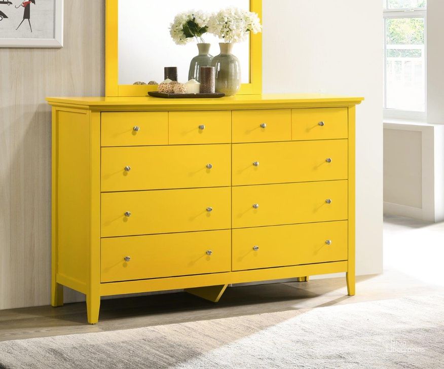The appearance of Glory Furniture Hammond Dresser, Yellow designed by Glory in the transitional interior design. This yellow piece of furniture  was selected by 1StopBedrooms from Hammond Collection to add a touch of cosiness and style into your home. Sku: G5402-D-8 Drawer Dresser. Material: Wood. Product Type: Dresser. Image1