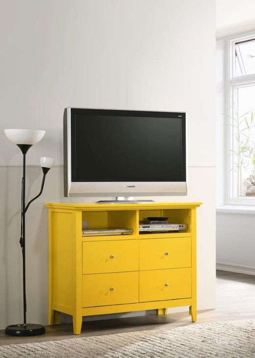 The appearance of Glory Furniture Hammond Media Chest, Yellow designed by Glory in the modern / contemporary interior design. This yellow piece of furniture  was selected by 1StopBedrooms from Hammond Collection to add a touch of cosiness and style into your home. Sku: G5402-TV-4 Drawer Media Chest. Material: Wood. Product Type: Media Chest. Image1