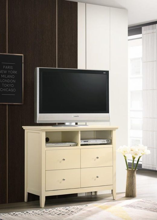 The appearance of Glory Furniture Hammond Media Chest, Beige designed by Glory in the transitional interior design. This beige piece of furniture  was selected by 1StopBedrooms from Hammond Collection to add a touch of cosiness and style into your home. Sku: G5475-TV-4 Drawer Media Chest. Material: Wood. Product Type: Media Chest. Image1