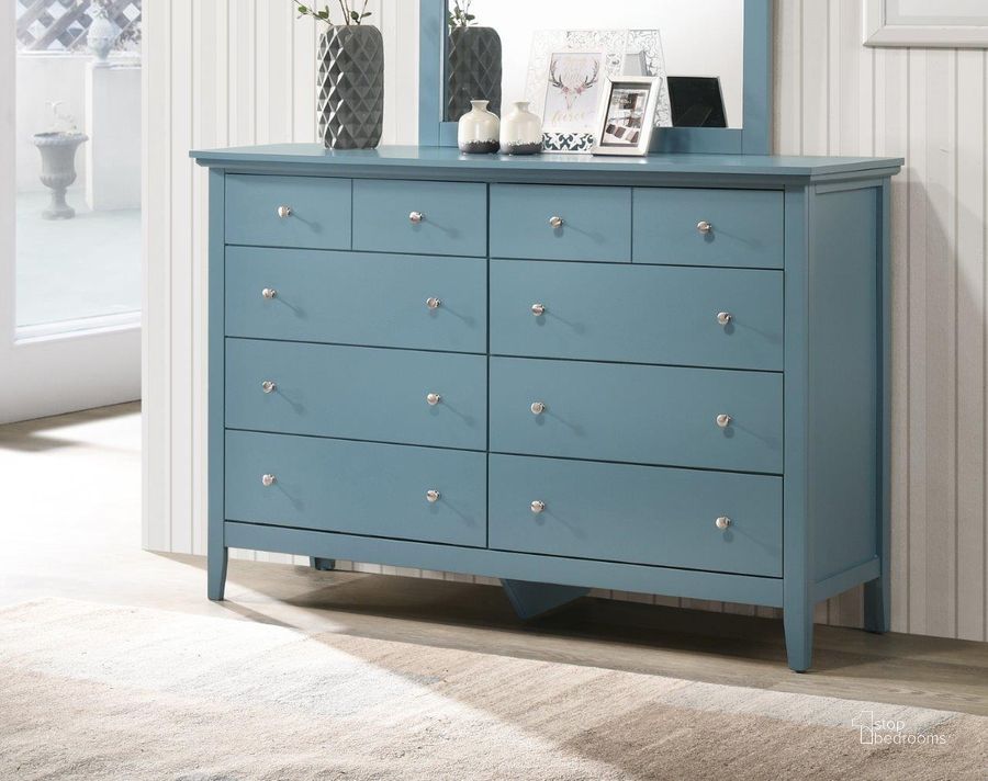 The appearance of Glory Furniture Hammond Dresser, Blue designed by Glory in the transitional interior design. This blue piece of furniture  was selected by 1StopBedrooms from Hammond Collection to add a touch of cosiness and style into your home. Sku: G5480-D-8 Drawer Dresser. Material: Wood. Product Type: Dresser. Image1