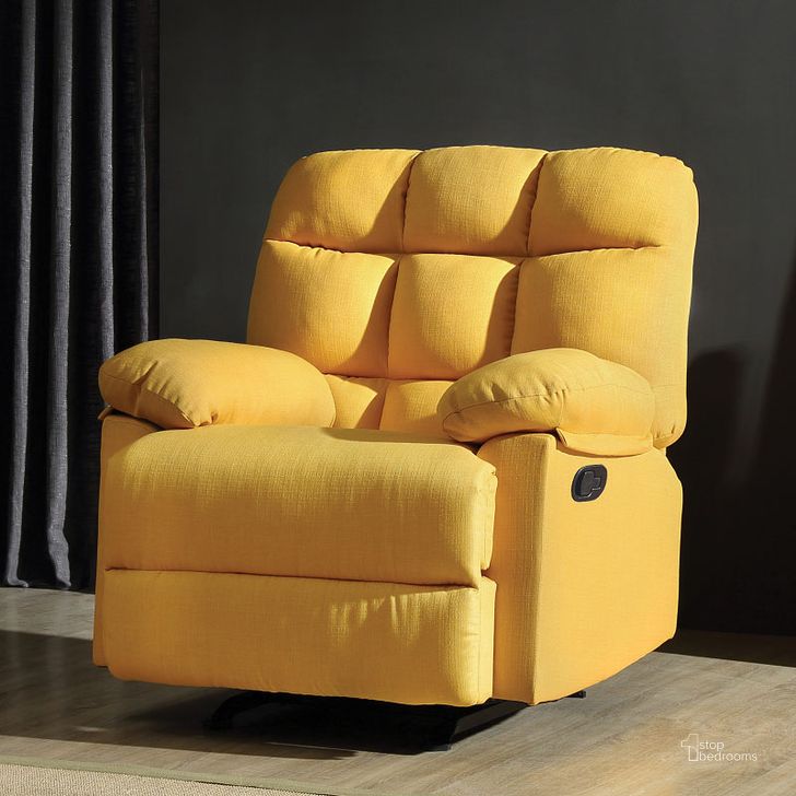 The appearance of G551 Rocker Recliner (Yellow) designed by Glory in the transitional interior design. This yellow piece of furniture  was selected by 1StopBedrooms from G55 Collection to add a touch of cosiness and style into your home. Sku: G551-RC-ROCKER RECLINER. Material: Fabric. Product Type: Rocker Recliner. Image1