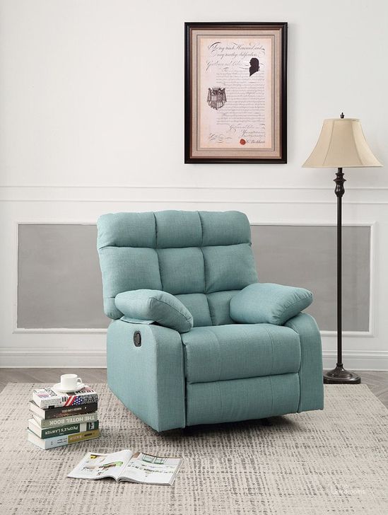 The appearance of Cindy Recliner (Teal) designed by Glory in the modern / contemporary interior design. This teal piece of furniture  was selected by 1StopBedrooms from Cindy Collection to add a touch of cosiness and style into your home. Sku: G556-RC-ROCKER RECLINER. Material: Fabric. Product Type: Recliners and Rocker. Image1