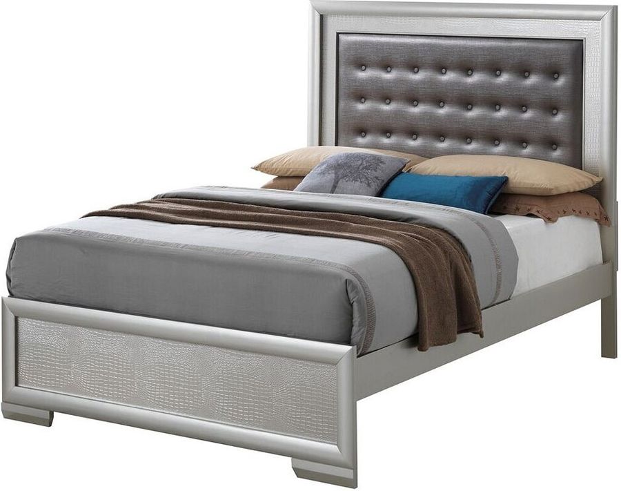 The appearance of G5600A Panel Bed (King) designed by Glory in the transitional interior design. This silver piece of furniture  was selected by 1StopBedrooms from G56 Collection to add a touch of cosiness and style into your home. Sku: G5600A-KB-King  Bed  Headboard;G5600A-KB-King Bed  Footboard;G5600A-KB-King Bed  Rails. Bed Type: Panel Bed. Material: Wood. Product Type: Panel Bed. Bed Size: King.