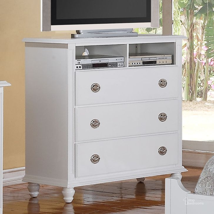 The appearance of G5975 Media Chest designed by Glory in the traditional interior design. This white piece of furniture  was selected by 1StopBedrooms from G59 Collection to add a touch of cosiness and style into your home. Sku: G5975-TV-Media Chest. Material: Wood. Product Type: Media Chest. Image1