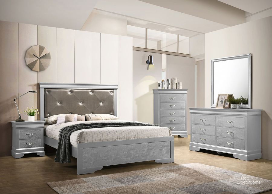 The appearance of Lorana Panel Bedroom Set designed by Glory in the transitional interior design. This silver piece of furniture  was selected by 1StopBedrooms from Lorana Collection to add a touch of cosiness and style into your home. Sku: G6500B-QB2-HeadBoard;G6500B-QB2-Foot Board;G6500B-QB2-Rails;G6500-N-Nightstand. Material: Wood. Product Type: Panel Bed. Bed Size: Queen. Image1