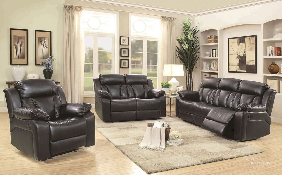 The appearance of G683 Reclining Living Room Set (Black) designed by Glory in the modern / contemporary interior design. This black piece of furniture  was selected by 1StopBedrooms from G68 Collection to add a touch of cosiness and style into your home. Sku: G683-RS-Reclining Sofa;G683-RL-Reclining Love seat. Material: Faux Leather. Product Type: Living Room Set. Image1