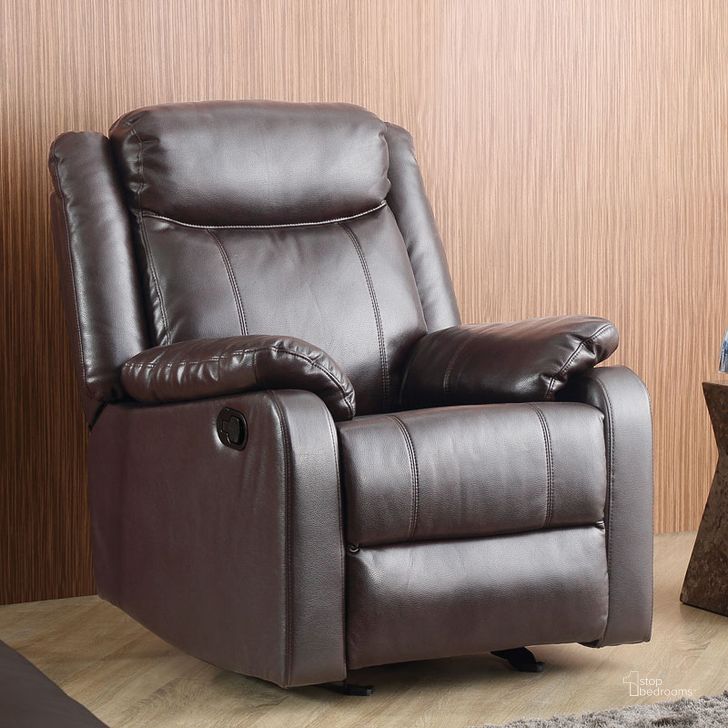 The appearance of G760 Rocker Recliner (Dark Brown) designed by Glory in the modern / contemporary interior design. This dark brown piece of furniture  was selected by 1StopBedrooms from G76 Collection to add a touch of cosiness and style into your home. Sku: G760A-RC-Rocker Recliner. Material: Faux Leather. Product Type: Rocker Recliner. Image1