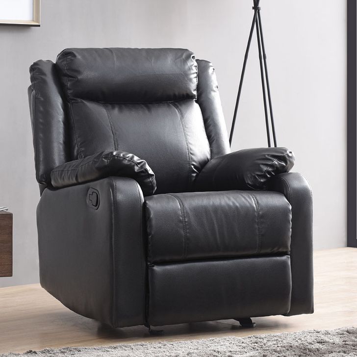 The appearance of G761 Rocker Recliner (Black) designed by Glory in the modern / contemporary interior design. This black piece of furniture  was selected by 1StopBedrooms from G76 Collection to add a touch of cosiness and style into your home. Sku: G761A-RC-Rocker Recliner. Material: Faux Leather. Product Type: Rocker Recliner. Image1