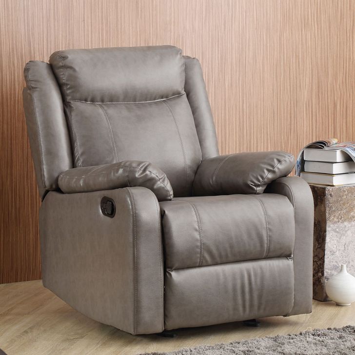 The appearance of G763 Rocker Recliner (Gray) designed by Glory in the modern / contemporary interior design. This gray piece of furniture  was selected by 1StopBedrooms from G76 Collection to add a touch of cosiness and style into your home. Sku: G763A-RC-Rocker Recliner. Material: Faux Leather. Product Type: Rocker Recliner. Image1