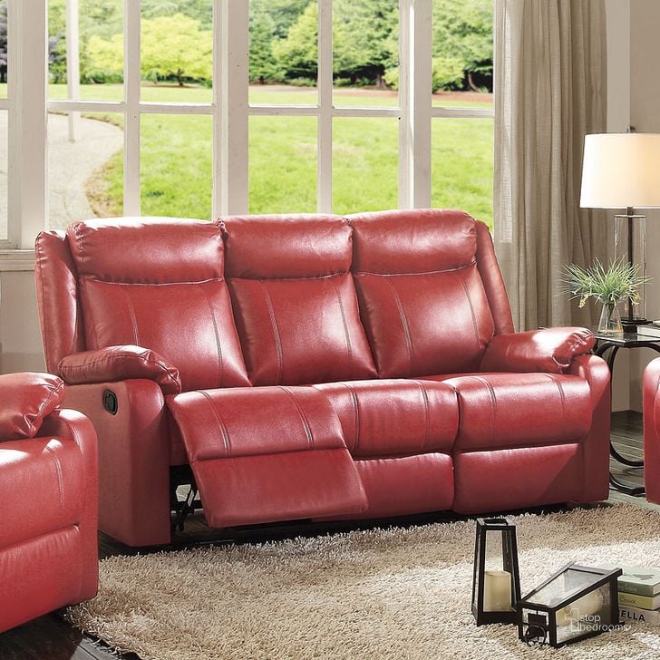 The appearance of G765 Double Reclining Sofa (Red) designed by Glory in the modern / contemporary interior design. This red piece of furniture  was selected by 1StopBedrooms from G76 Collection to add a touch of cosiness and style into your home. Sku: G765A-RS-Double Reclining Sofa. Material: Faux Leather. Product Type: Reclining Sofa. Image1