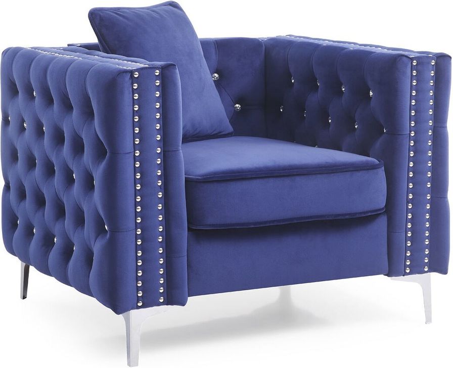 The appearance of Paige Chair (Blue) designed by Glory in the transitional interior design. This blue piece of furniture  was selected by 1StopBedrooms from Paige Collection to add a touch of cosiness and style into your home. Sku: G829A-C-CHAIR BACK, CUSHION, SEAT FRAME, LEG, HARDWARE AND FRONT RAILS;G829A-C-Chair arms. Material: Fabric. Product Type: Living Room Chair. Image1