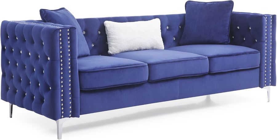 The appearance of Paige Sofa (Blue) designed by Glory in the transitional interior design. This blue piece of furniture  was selected by 1StopBedrooms from Paige Collection to add a touch of cosiness and style into your home. Sku: G829A-S-SOFA SEAT, FRONT RAILS, CUSHION SEAT;G829A-S-SOFA ARMS, BACK, LEG AND HARDWARE. Material: Fabric. Product Type: Sofa. Image1