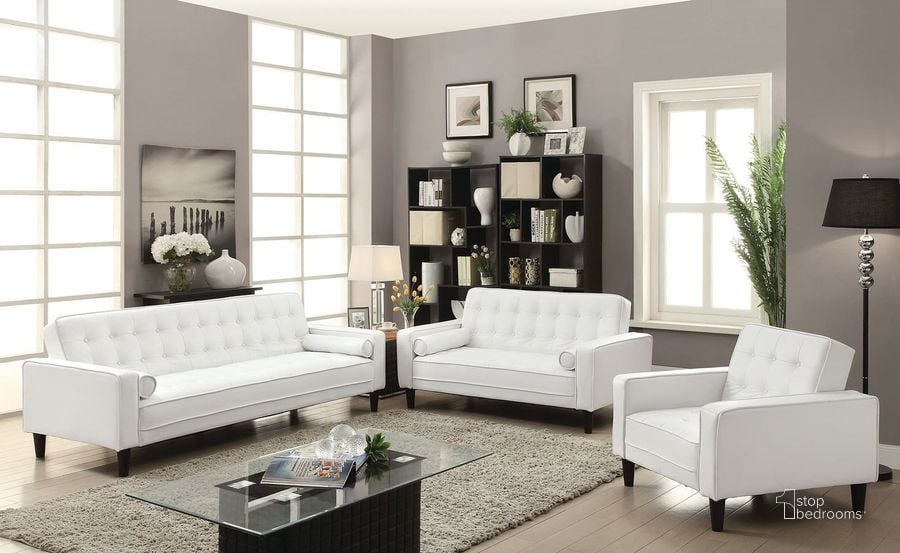 The appearance of G847A Living Room Set (White) designed by Glory in the modern / contemporary interior design. This white piece of furniture  was selected by 1StopBedrooms from G84 Collection to add a touch of cosiness and style into your home. Sku: G847A-S-Sofa Bed;G847A-L-Loveseat Bed Base;G847A-L-Loveseat Bed Arms. Material: Faux Leather. Product Type: Living Room Set. Image1