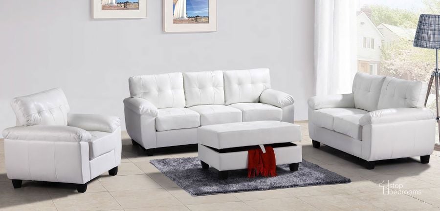 The appearance of G907 Living Room Set (White) designed by Glory in the transitional interior design. This white piece of furniture  was selected by 1StopBedrooms from G907 Collection to add a touch of cosiness and style into your home. Sku: G907A-S-BASE, CUSHION SEAT, BACK PILLOW, HARDWARE, LEG;G907A-S-ARM, BACK FRAME;G907A-L-BASE, BACK FRAME, CUSHION PILLOW, BACK PILLOW, HARDWARE, LEG;G907A-L-ARM. Material: Faux Leather. Product Type: Living Room Set. Image1