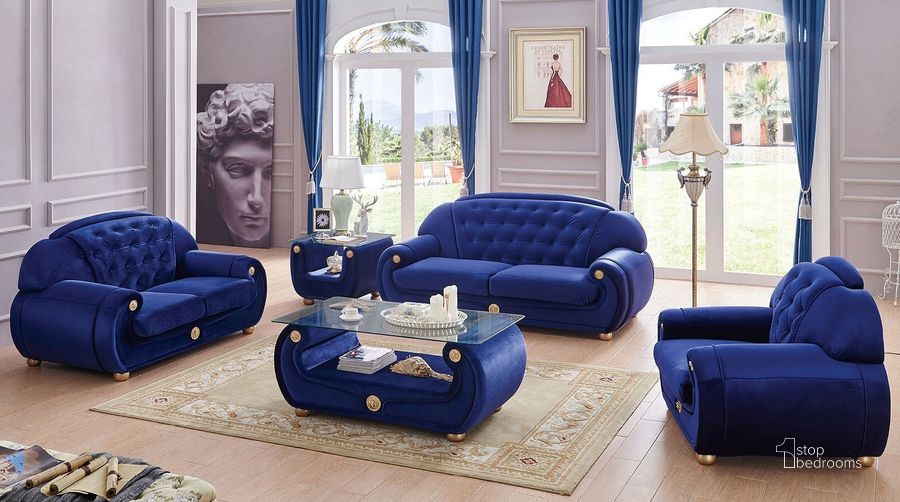 The appearance of Giza Living Room Set (Dark Blue) designed by ESF in the transitional interior design. This dark blue piece of furniture  was selected by 1StopBedrooms from Giza Collection to add a touch of cosiness and style into your home. Sku: GIZA3BLUE;GIZA2BLUE. Material: Fabric. Product Type: Living Room Set. Image1