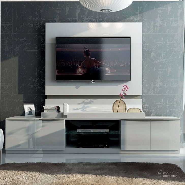 The appearance of Granada TV Base w/ Panel designed by ESF in the modern / contemporary interior design. This white high gloss piece of furniture  was selected by 1StopBedrooms from Granada Collection to add a touch of cosiness and style into your home. Sku: GRANADAWALLUNIT. Material: MDF. Product Type: Entertainment Centers and Wall. Image1