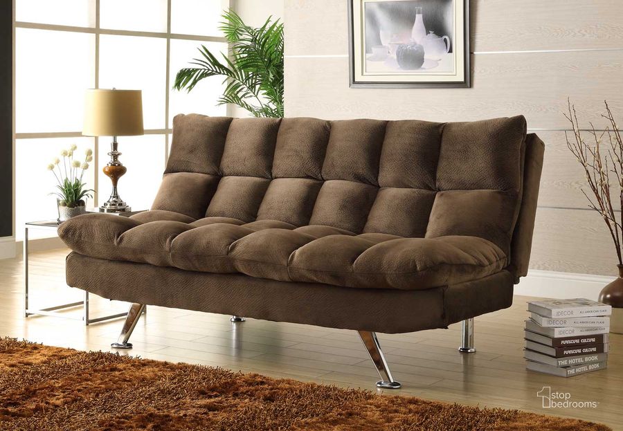 The appearance of Jazz Elegant Futon designed by Homelegance in the modern / contemporary interior design. This brown piece of furniture  was selected by 1StopBedrooms from Jazz Collection to add a touch of cosiness and style into your home. Sku: 4809CH. Material: Fabric. Product Type: Futon. Key Features: Tufted.
