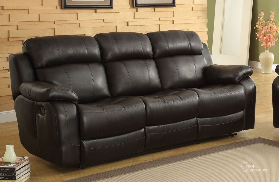 The appearance of Marille Black Double Reclining Sofa with Center Drop-Down Cup Holders designed by Homelegance in the modern / contemporary interior design. This black piece of furniture  was selected by 1StopBedrooms from Marille Collection to add a touch of cosiness and style into your home. Sku: 9724BLK-3. Material: Bonded Leather. Product Type: Reclining Sofa. Key Features: Storage.