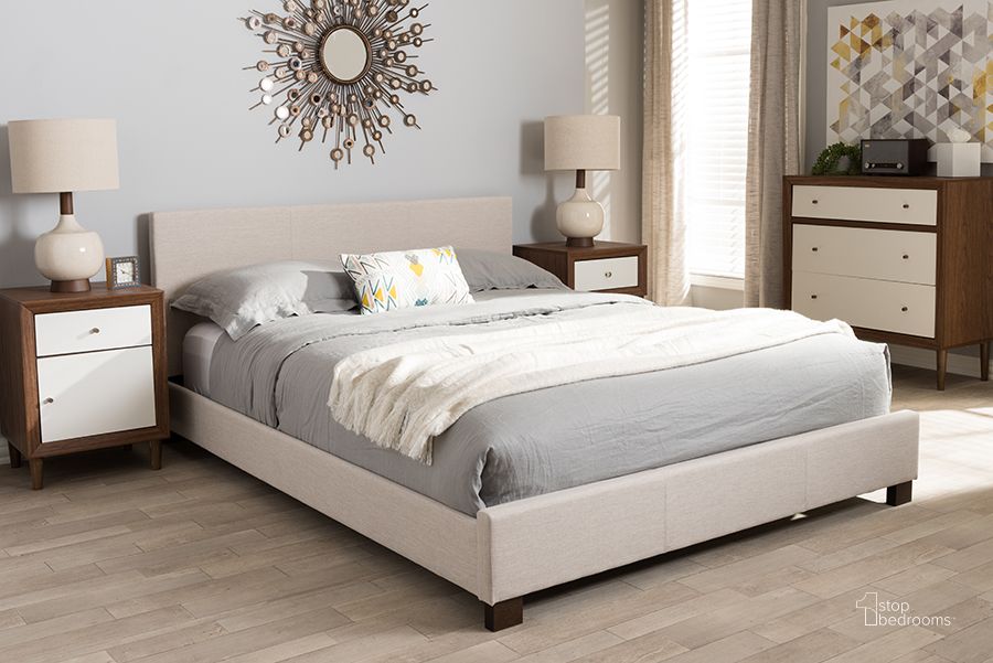 The appearance of Baxton Studio Elizabeth Modern And Contemporary Beige Fabric Upholstered Panel-Stitched Full Size Platform Bed designed by Baxton Studio in the modern / contemporary interior design. This beige piece of furniture  was selected by 1StopBedrooms from Elizabeth Collection to add a touch of cosiness and style into your home. Sku: IDB048-Beige-Full. Bed Type: Platform Bed. Material: Fabric. Product Type: Platform Bed. Bed Size: Full. Image1