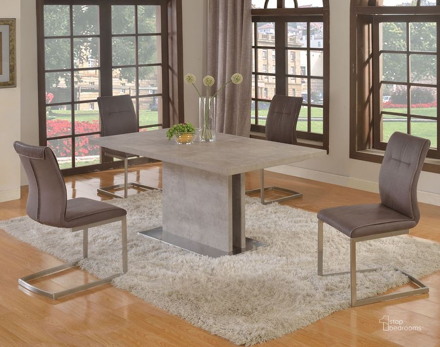 The appearance of Kalinda Dining Room Set designed by Chintaly Imports in the modern / contemporary interior design. This grey piece of furniture  was selected by 1StopBedrooms from Kalinda Collection to add a touch of cosiness and style into your home. Sku: KALINDA-DT-T;KALINDA-DT-B;KALINDA-DT-M;KALINDA-SC-GRY. Table Base Style: Pedestal. Product Type: Dining Room Set. Table Top Shape: Rectangular. Material: Melamine. Size: 87". Image1