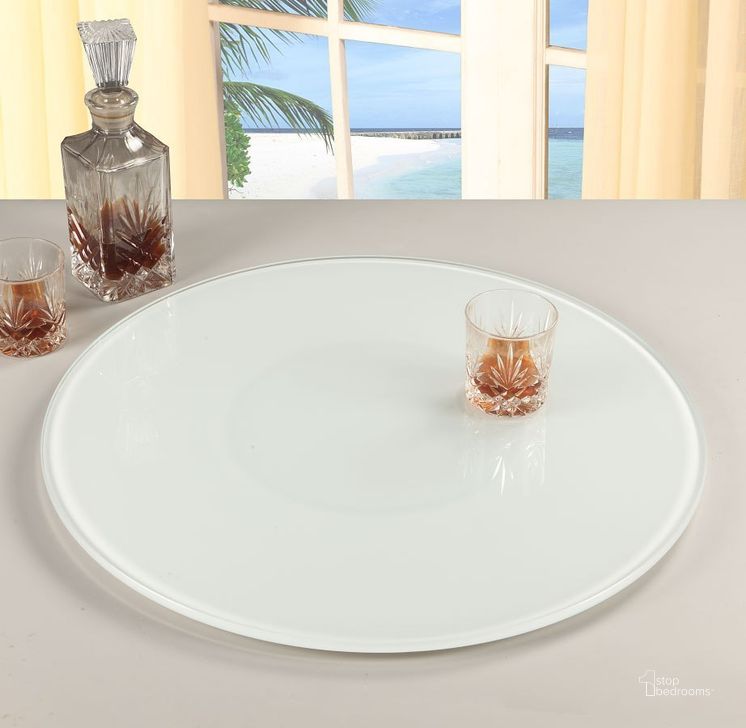 The appearance of 24 Inch Round Glass Lazy Susan (White) designed by Chintaly Imports in the modern / contemporary interior design. This white piece of furniture  was selected by 1StopBedrooms from Lazy Susan Collection to add a touch of cosiness and style into your home. Sku: LAZY-SUSAN-24-WHT. Material: Glass. Product Type: Kitchen Islands and Serving Cart.