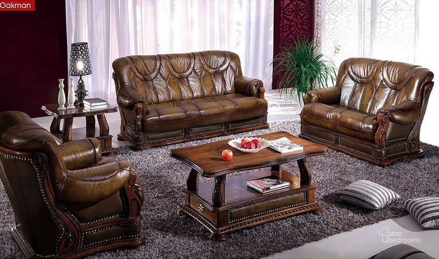 The appearance of Oakman Living Room Set designed by ESF in the traditional interior design. This rich brown piece of furniture  was selected by 1StopBedrooms from Oakman Collection to add a touch of cosiness and style into your home. Sku: OAKMAN3F;OAKMAN2. Material: Leather. Product Type: Living Room Set. Image1
