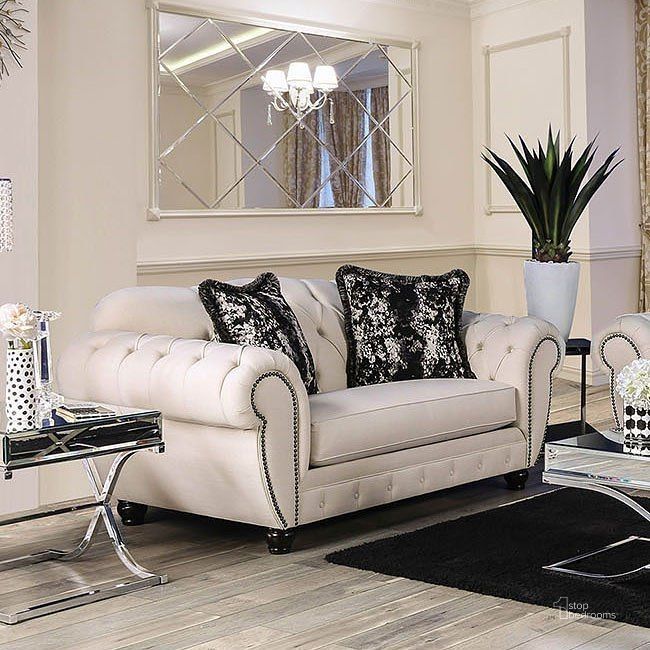 The appearance of Gilda Loveseat (Beige) designed by Furniture of America in the traditional interior design. This beige piece of furniture  was selected by 1StopBedrooms from Gilda Collection to add a touch of cosiness and style into your home. Sku: SM2292-LV. Material: Fabric. Product Type: Loveseat.