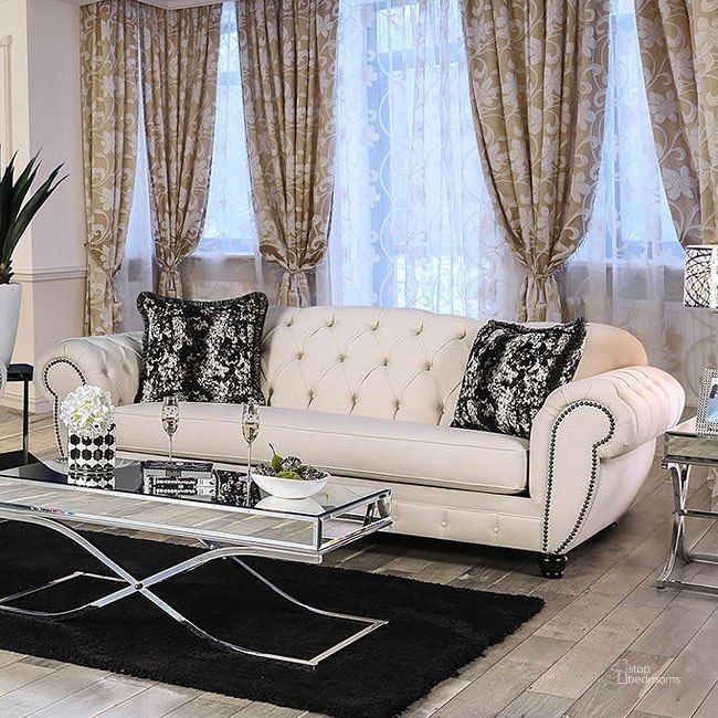 The appearance of Gilda Sofa (Beige) designed by Furniture of America in the traditional interior design. This beige piece of furniture  was selected by 1StopBedrooms from Gilda Collection to add a touch of cosiness and style into your home. Sku: SM2292-SF. Material: Fabric. Product Type: Sofa.