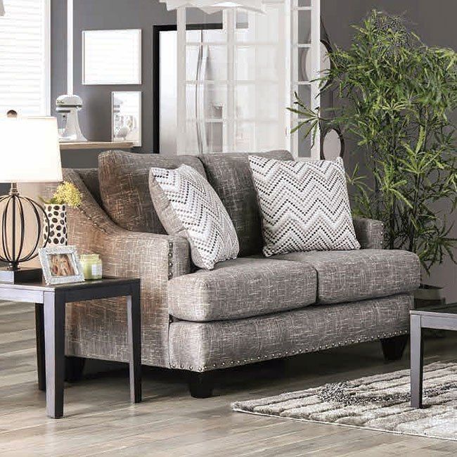 The appearance of Erika Loveseat designed by Furniture of America in the transitional interior design. This gray piece of furniture  was selected by 1StopBedrooms from Erika Collection to add a touch of cosiness and style into your home. Sku: SM6420-LV. Material: Fabric. Product Type: Loveseat.