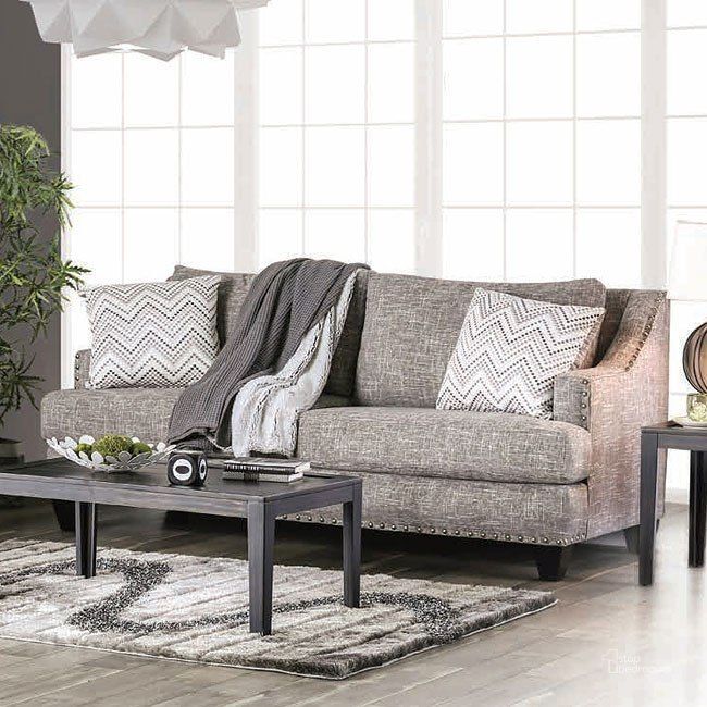 The appearance of Erika Sofa designed by Furniture of America in the transitional interior design. This gray piece of furniture  was selected by 1StopBedrooms from Erika Collection to add a touch of cosiness and style into your home. Sku: SM6420-SF. Material: Fabric. Product Type: Sofa.